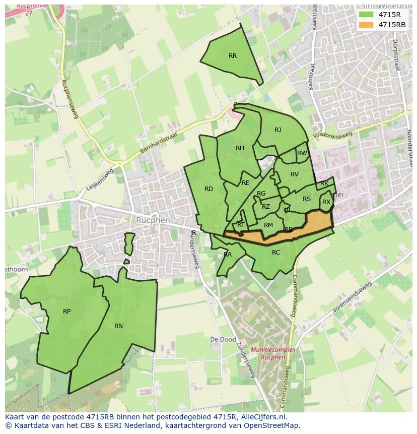 Afbeelding van het postcodegebied 4715 RB op de kaart.