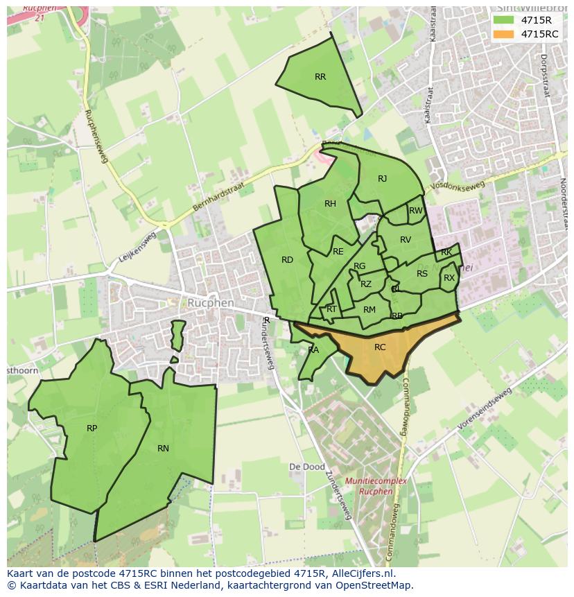 Afbeelding van het postcodegebied 4715 RC op de kaart.