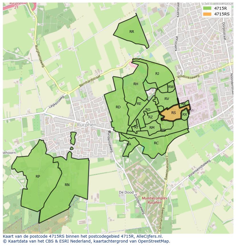 Afbeelding van het postcodegebied 4715 RS op de kaart.