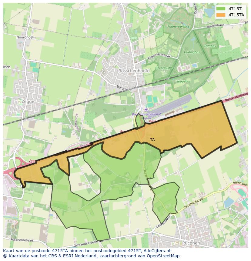 Afbeelding van het postcodegebied 4715 TA op de kaart.