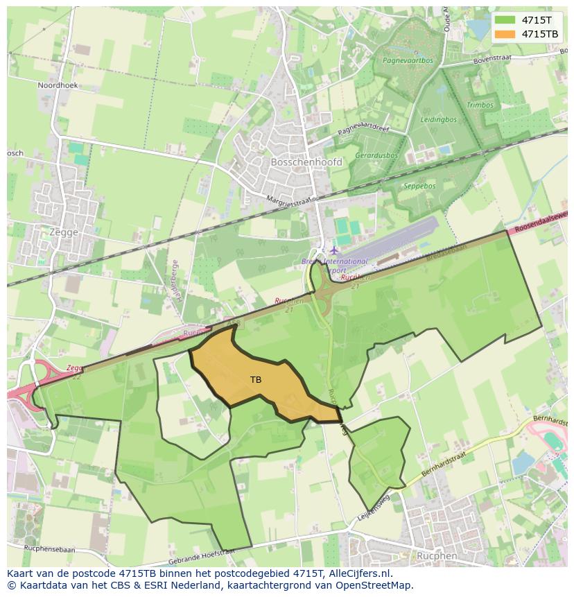 Afbeelding van het postcodegebied 4715 TB op de kaart.