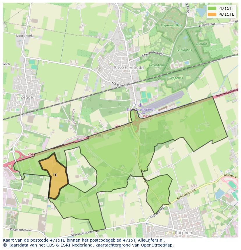 Afbeelding van het postcodegebied 4715 TE op de kaart.