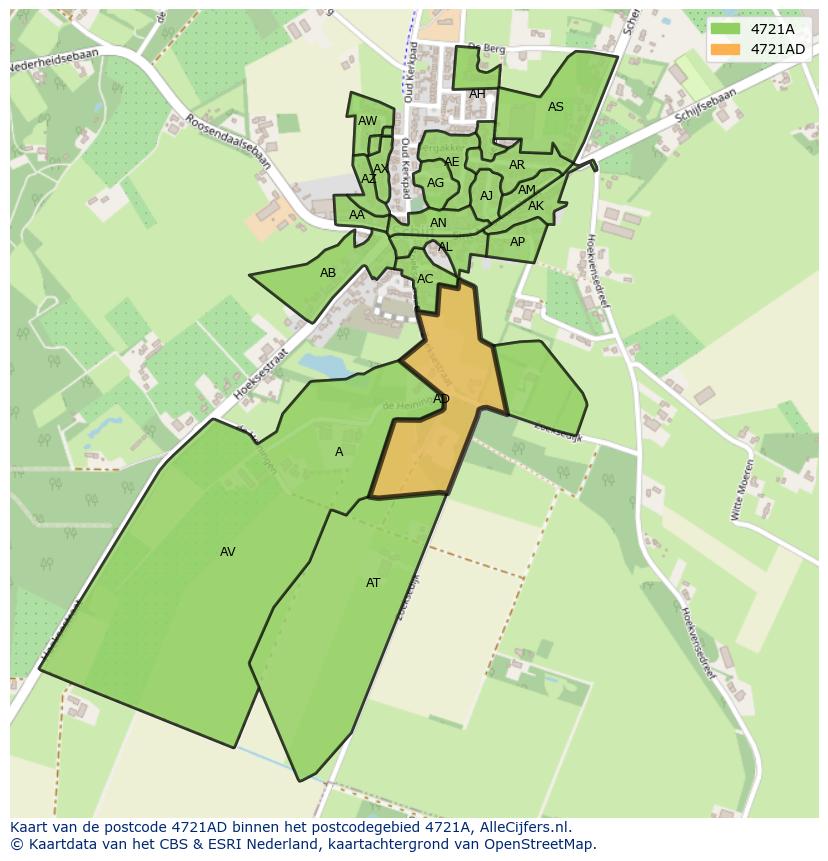 Afbeelding van het postcodegebied 4721 AD op de kaart.