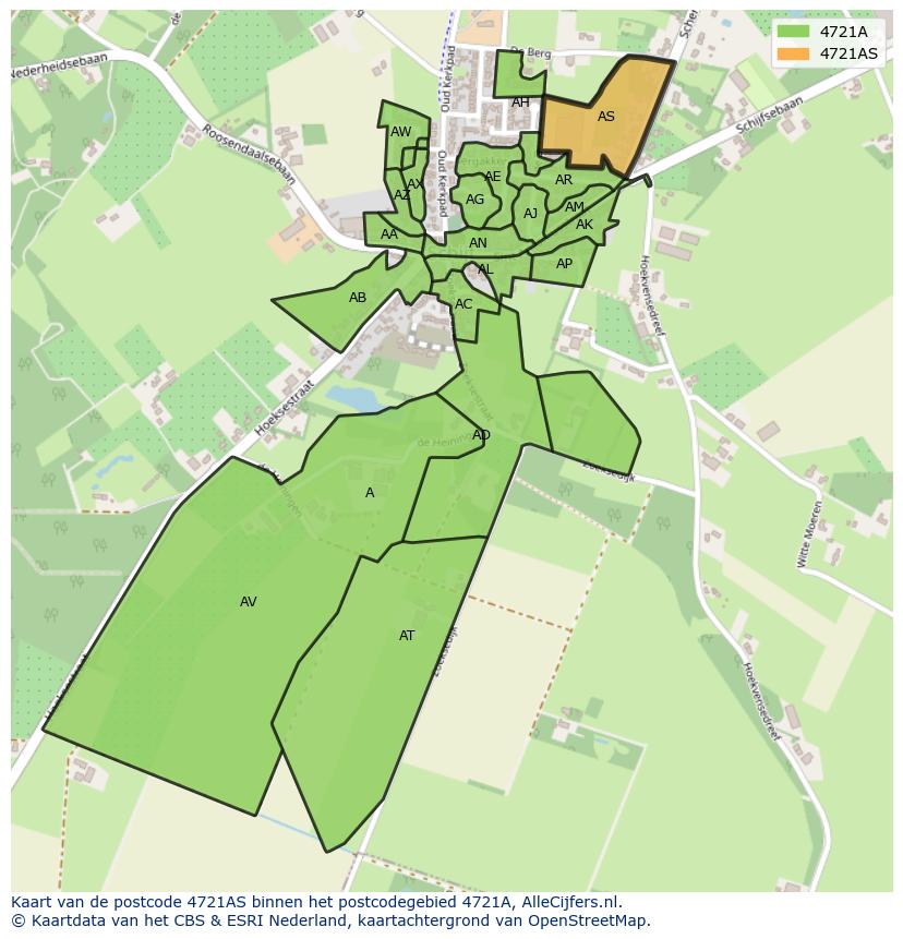 Afbeelding van het postcodegebied 4721 AS op de kaart.