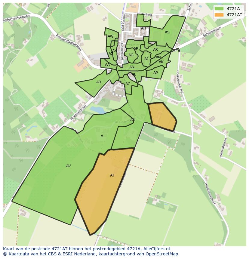 Afbeelding van het postcodegebied 4721 AT op de kaart.