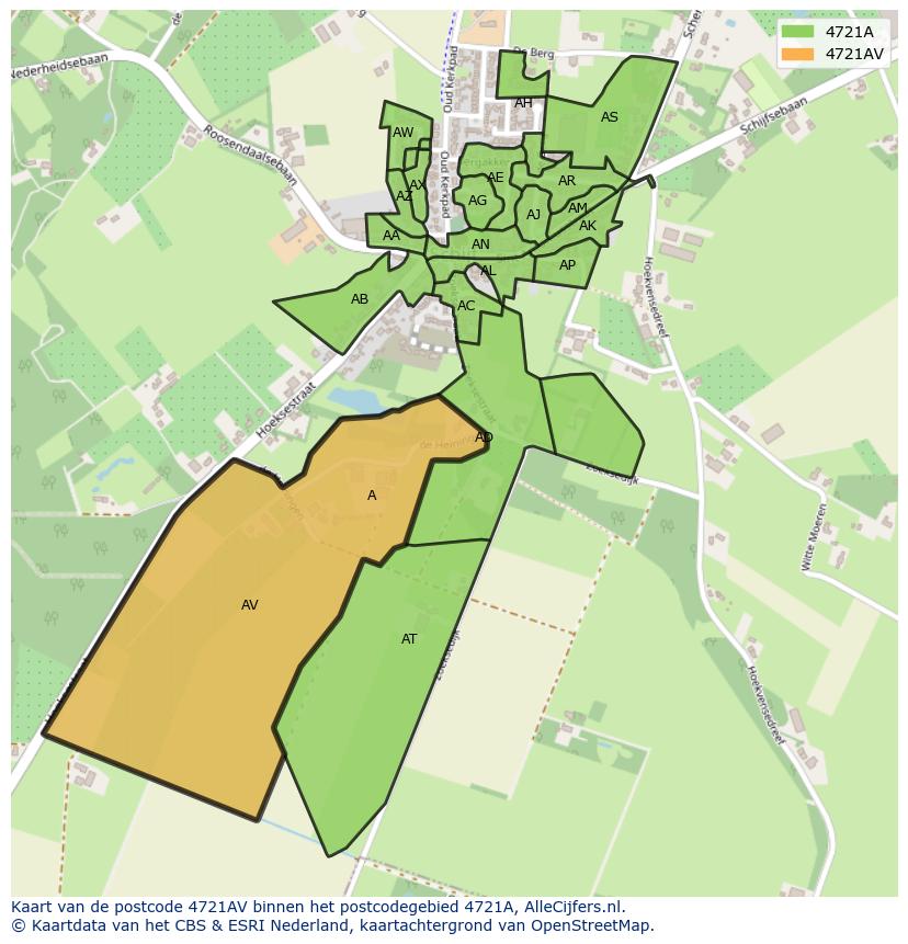 Afbeelding van het postcodegebied 4721 AV op de kaart.