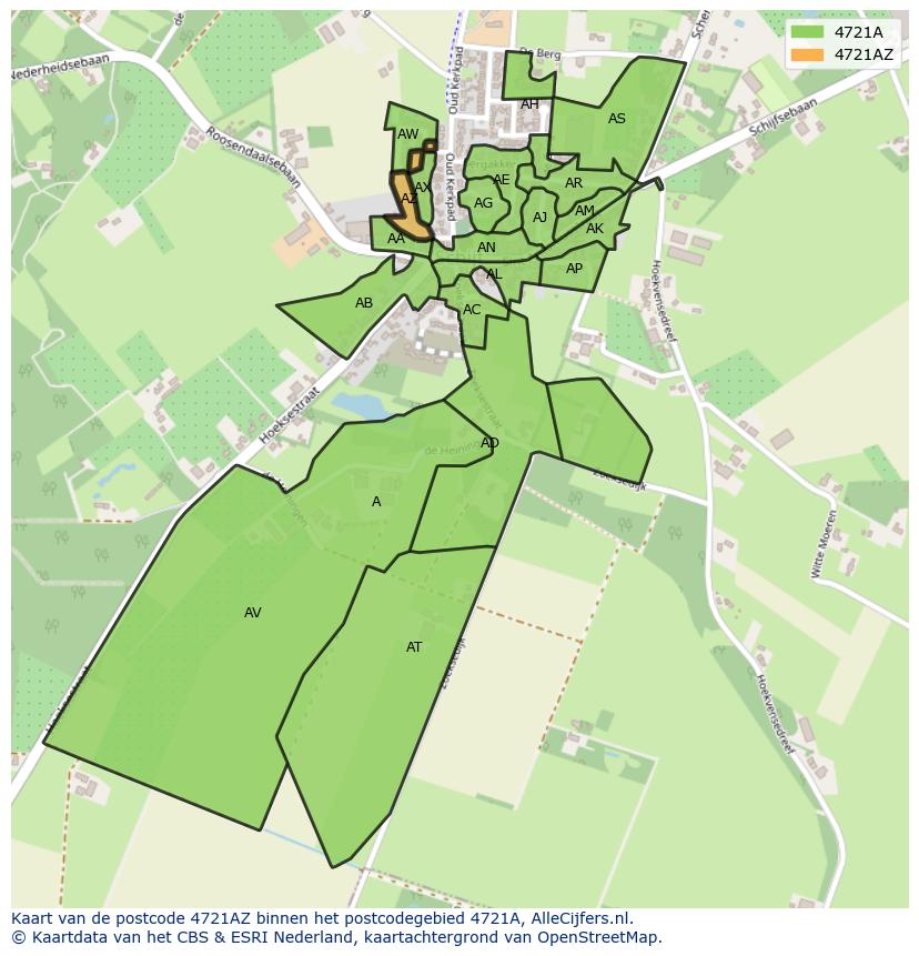 Afbeelding van het postcodegebied 4721 AZ op de kaart.