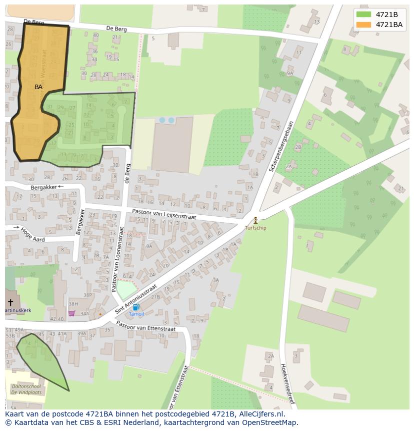 Afbeelding van het postcodegebied 4721 BA op de kaart.