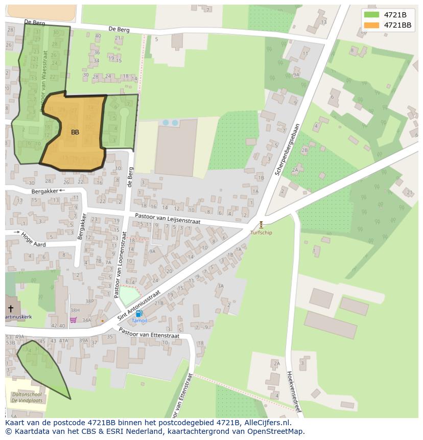 Afbeelding van het postcodegebied 4721 BB op de kaart.