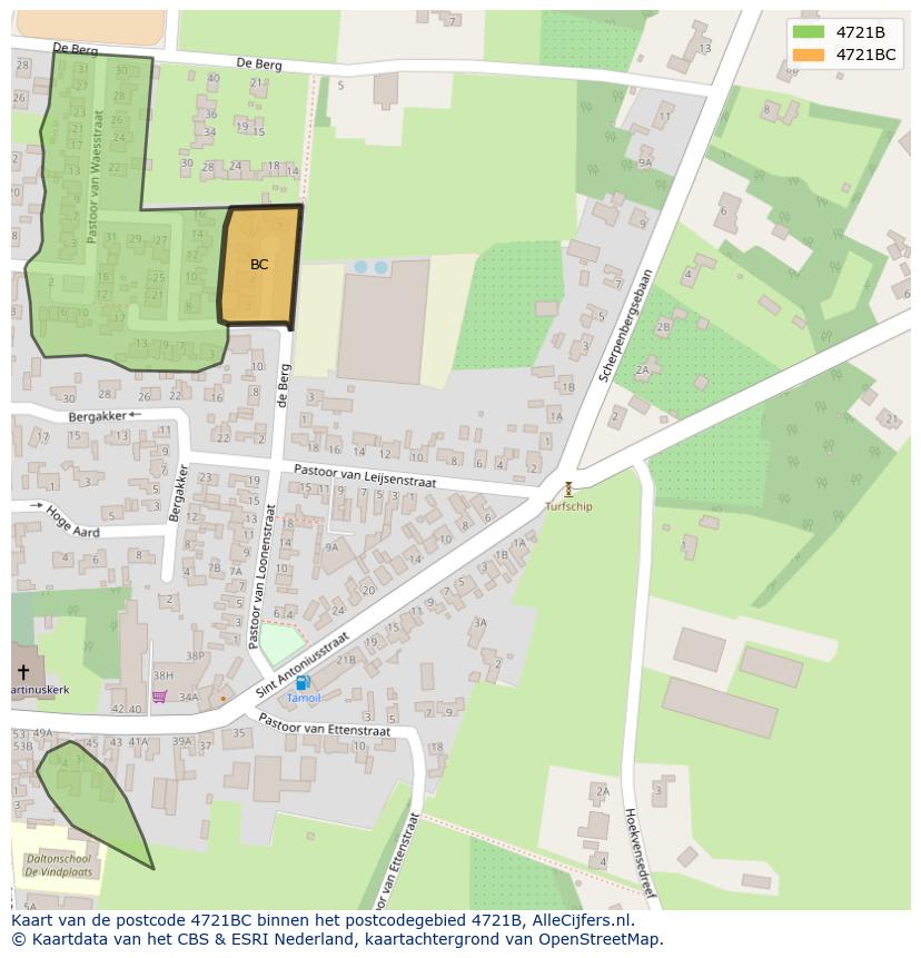 Afbeelding van het postcodegebied 4721 BC op de kaart.