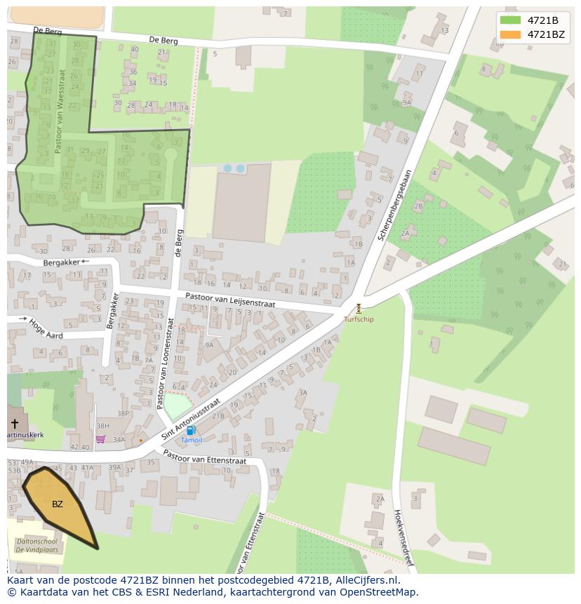 Afbeelding van het postcodegebied 4721 BZ op de kaart.