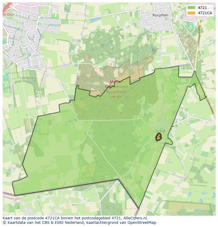 Afbeelding van het postcodegebied 4721 CA op de kaart.