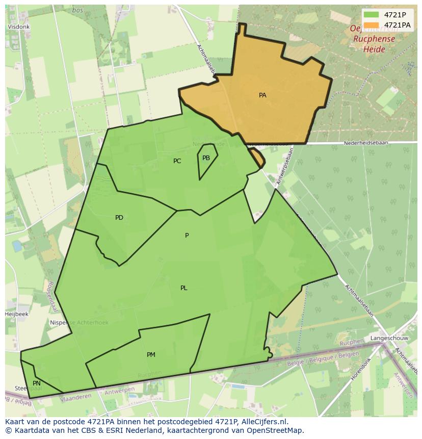 Afbeelding van het postcodegebied 4721 PA op de kaart.