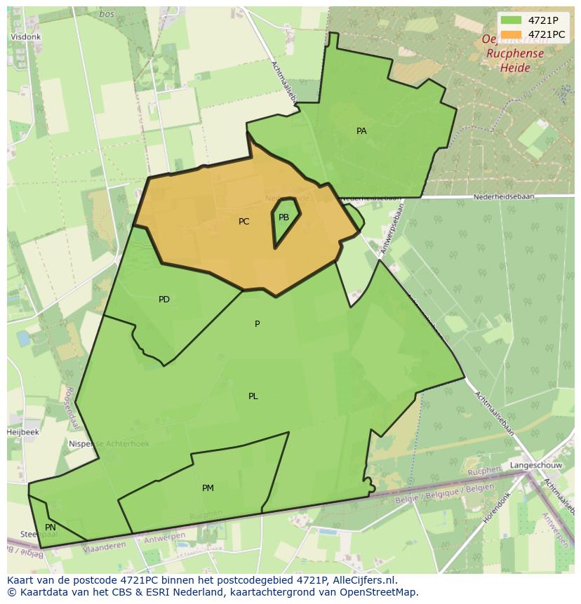 Afbeelding van het postcodegebied 4721 PC op de kaart.