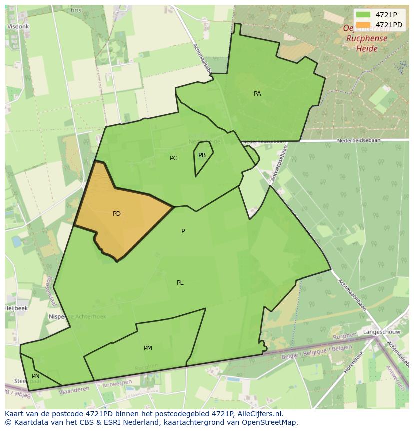 Afbeelding van het postcodegebied 4721 PD op de kaart.