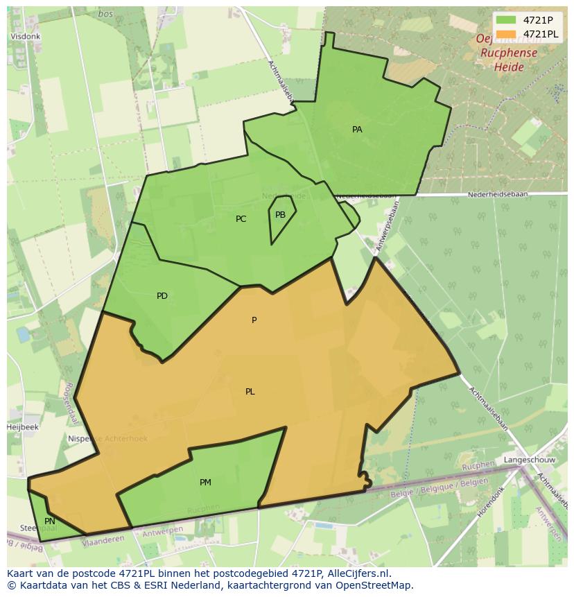 Afbeelding van het postcodegebied 4721 PL op de kaart.