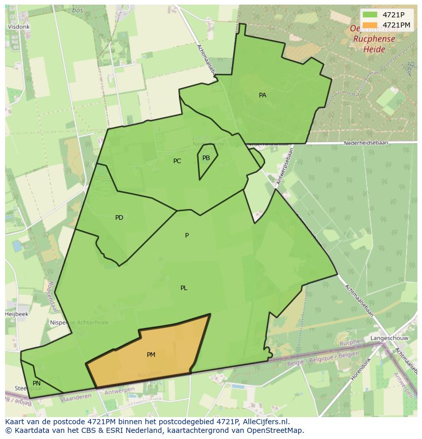 Afbeelding van het postcodegebied 4721 PM op de kaart.