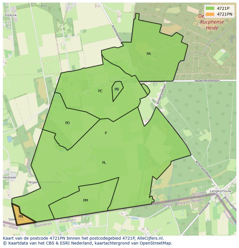 Afbeelding van het postcodegebied 4721 PN op de kaart.