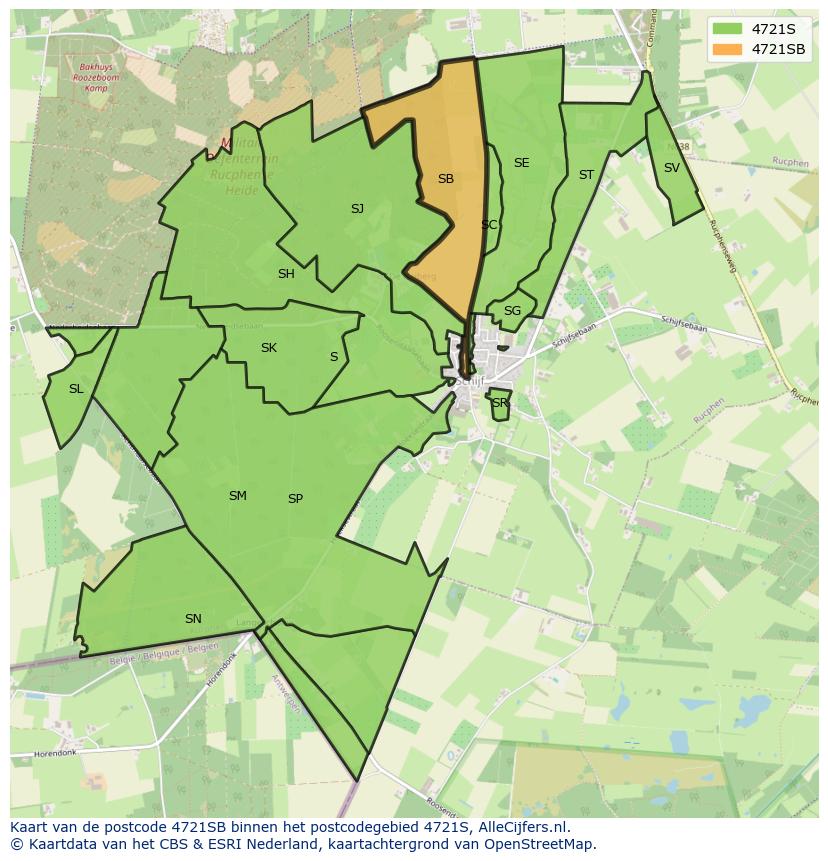 Afbeelding van het postcodegebied 4721 SB op de kaart.