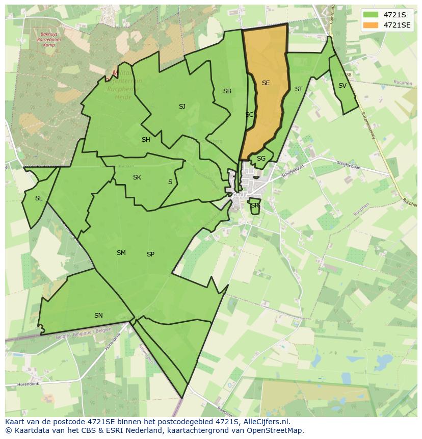 Afbeelding van het postcodegebied 4721 SE op de kaart.