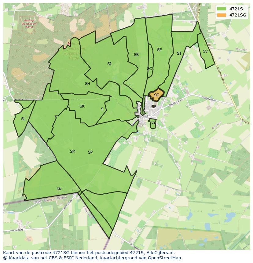 Afbeelding van het postcodegebied 4721 SG op de kaart.