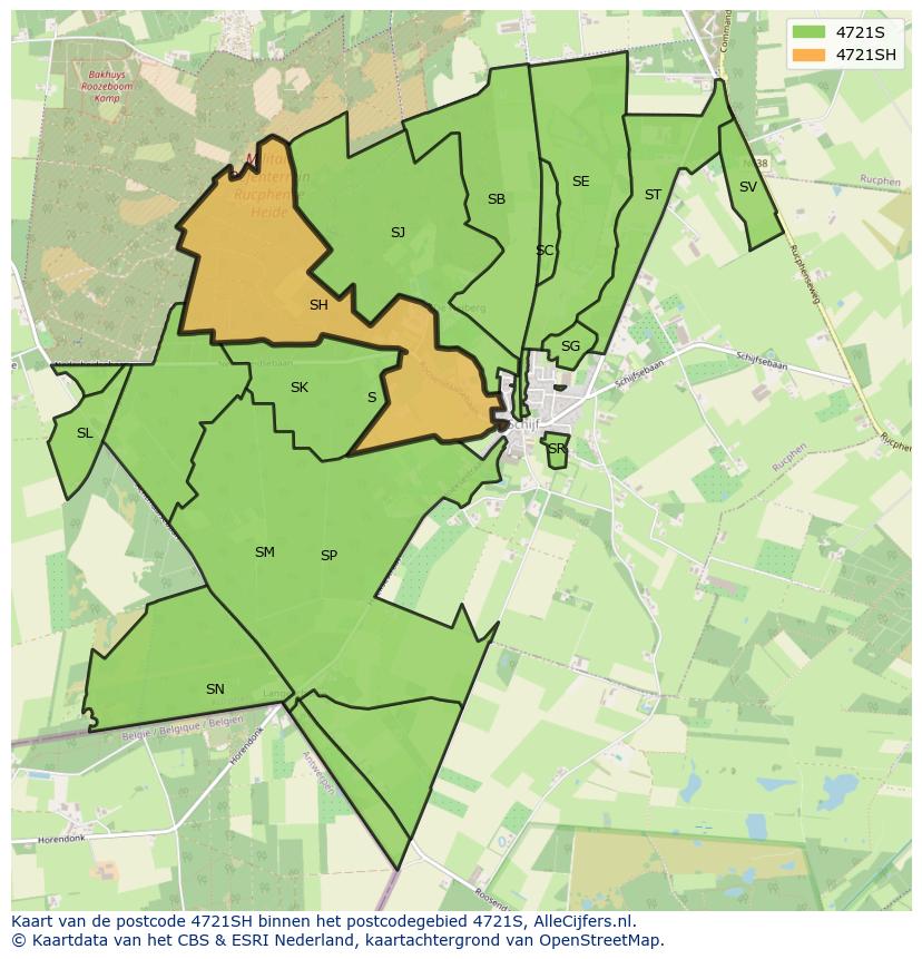 Afbeelding van het postcodegebied 4721 SH op de kaart.