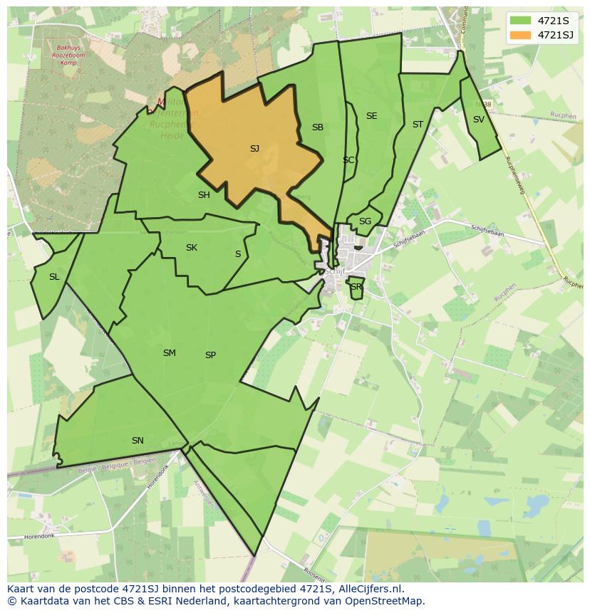 Afbeelding van het postcodegebied 4721 SJ op de kaart.