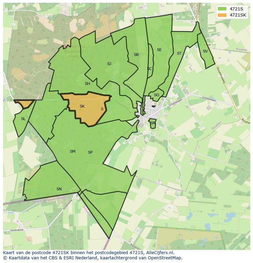 Afbeelding van het postcodegebied 4721 SK op de kaart.