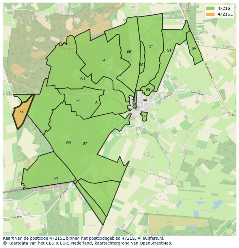 Afbeelding van het postcodegebied 4721 SL op de kaart.