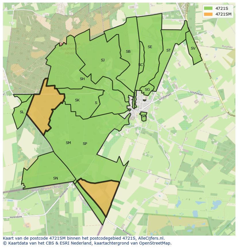 Afbeelding van het postcodegebied 4721 SM op de kaart.