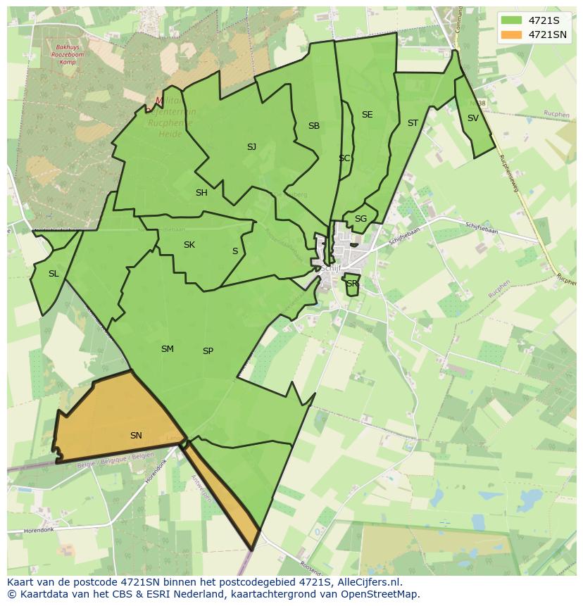 Afbeelding van het postcodegebied 4721 SN op de kaart.