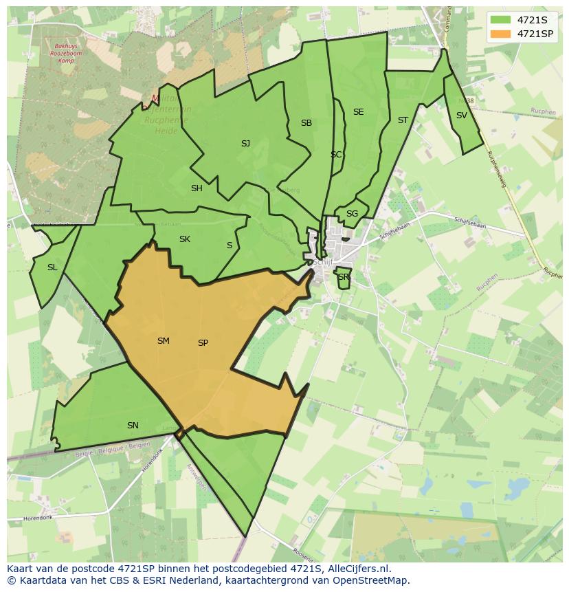 Afbeelding van het postcodegebied 4721 SP op de kaart.