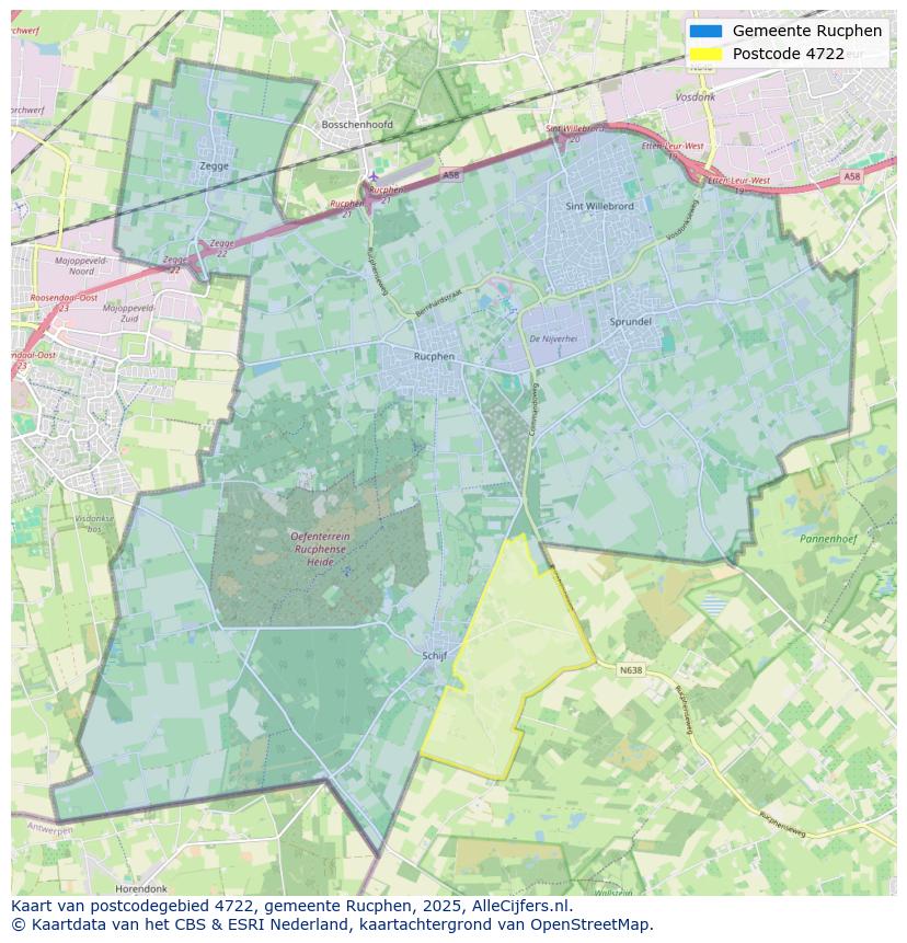 Afbeelding van het postcodegebied 4722 op de kaart.