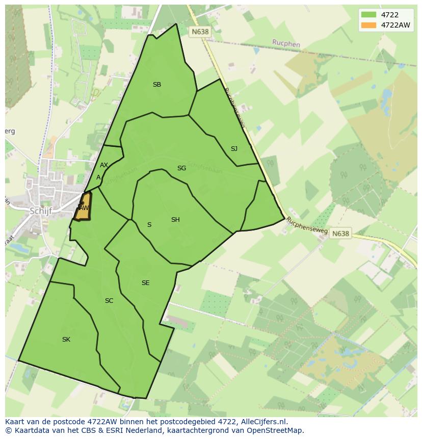 Afbeelding van het postcodegebied 4722 AW op de kaart.