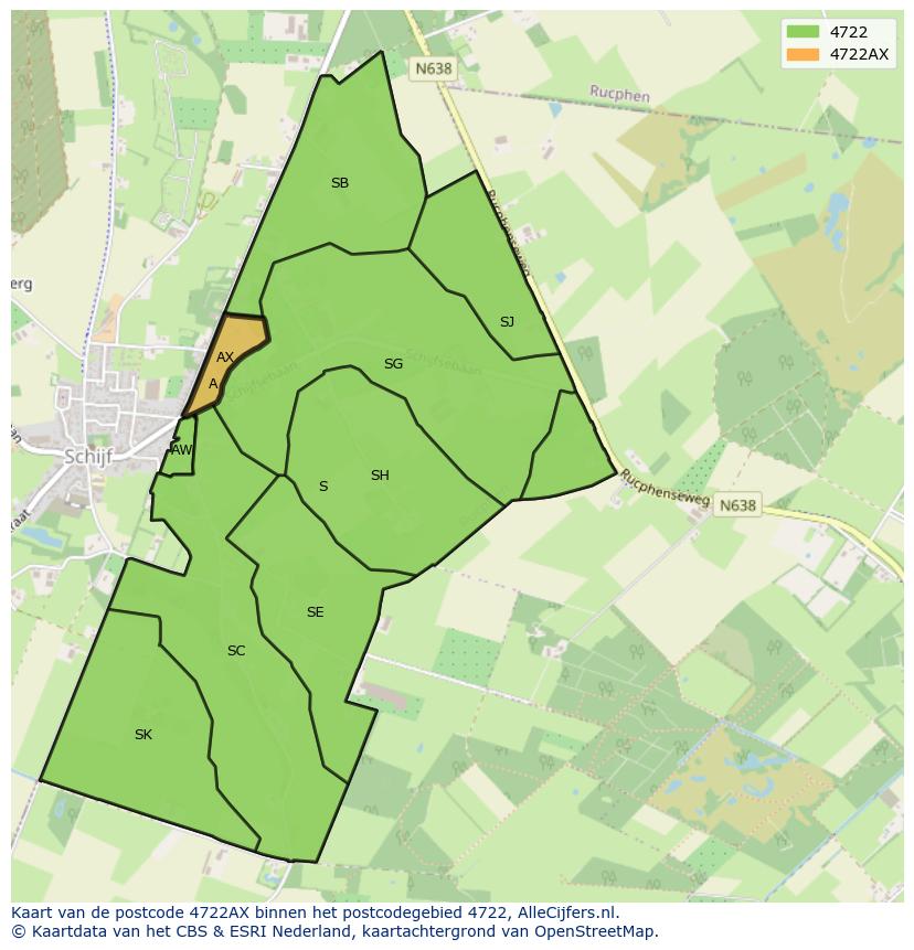 Afbeelding van het postcodegebied 4722 AX op de kaart.