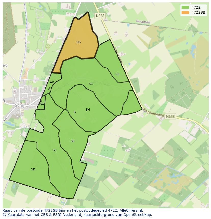 Afbeelding van het postcodegebied 4722 SB op de kaart.