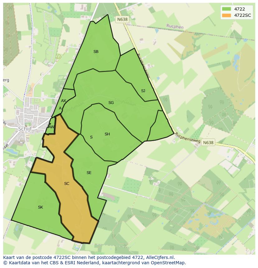 Afbeelding van het postcodegebied 4722 SC op de kaart.