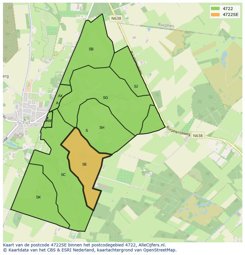 Afbeelding van het postcodegebied 4722 SE op de kaart.