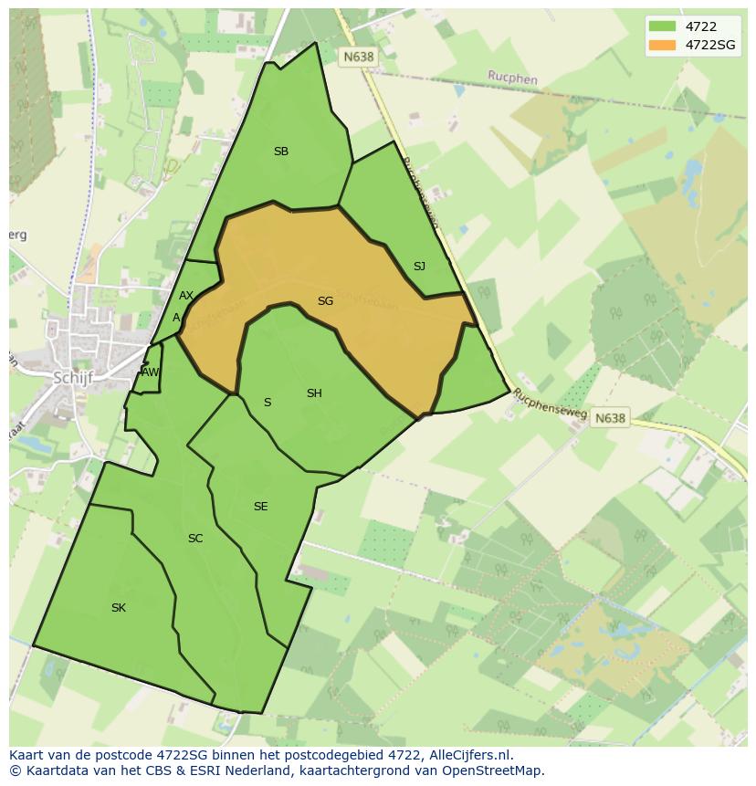 Afbeelding van het postcodegebied 4722 SG op de kaart.