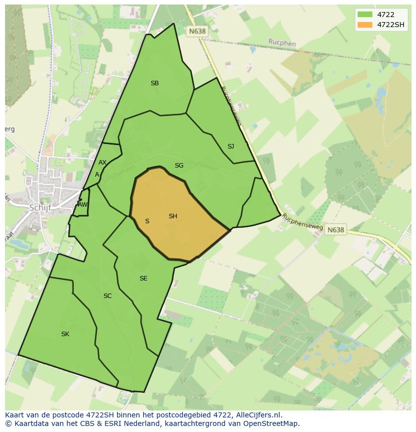 Afbeelding van het postcodegebied 4722 SH op de kaart.