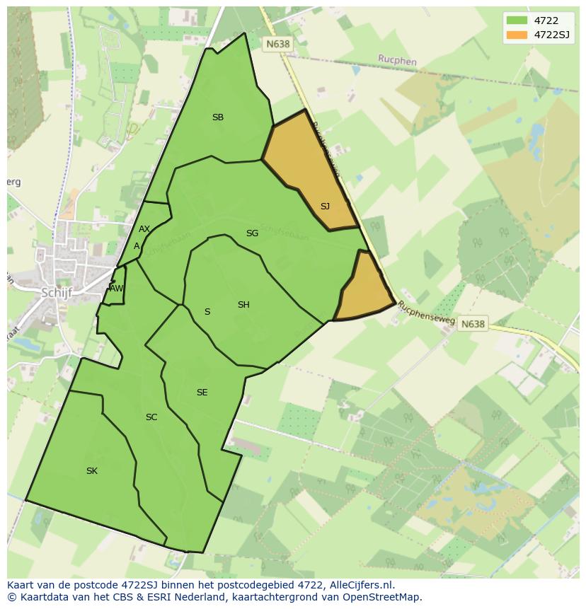 Afbeelding van het postcodegebied 4722 SJ op de kaart.
