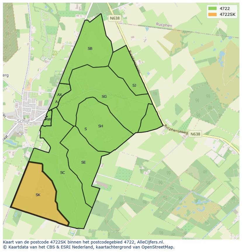 Afbeelding van het postcodegebied 4722 SK op de kaart.