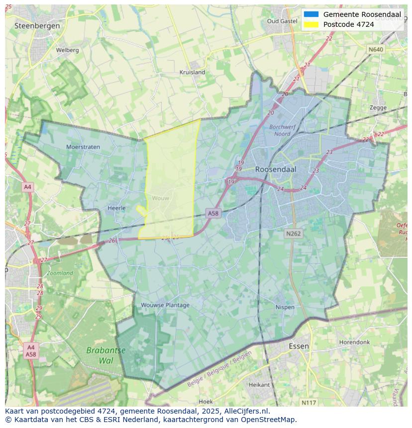 Afbeelding van het postcodegebied 4724 op de kaart.