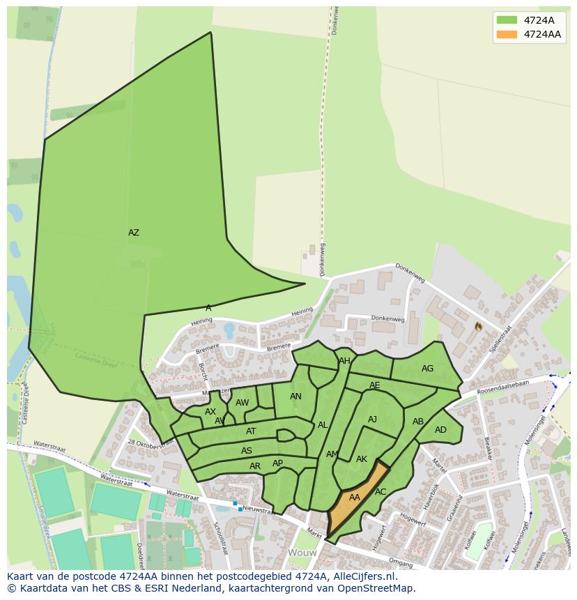 Afbeelding van het postcodegebied 4724 AA op de kaart.