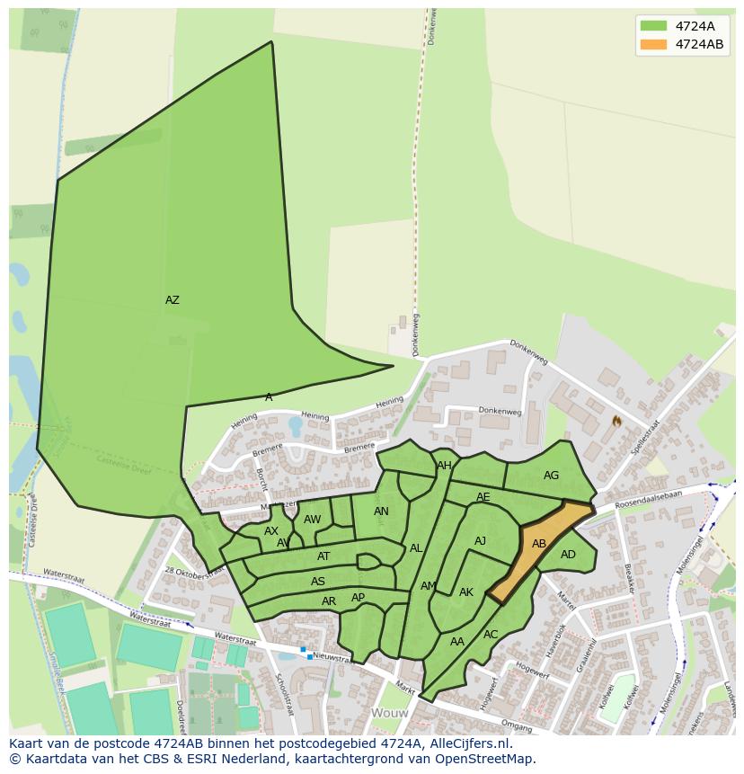 Afbeelding van het postcodegebied 4724 AB op de kaart.