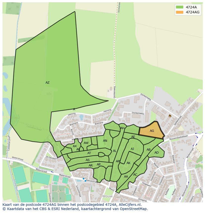 Afbeelding van het postcodegebied 4724 AG op de kaart.