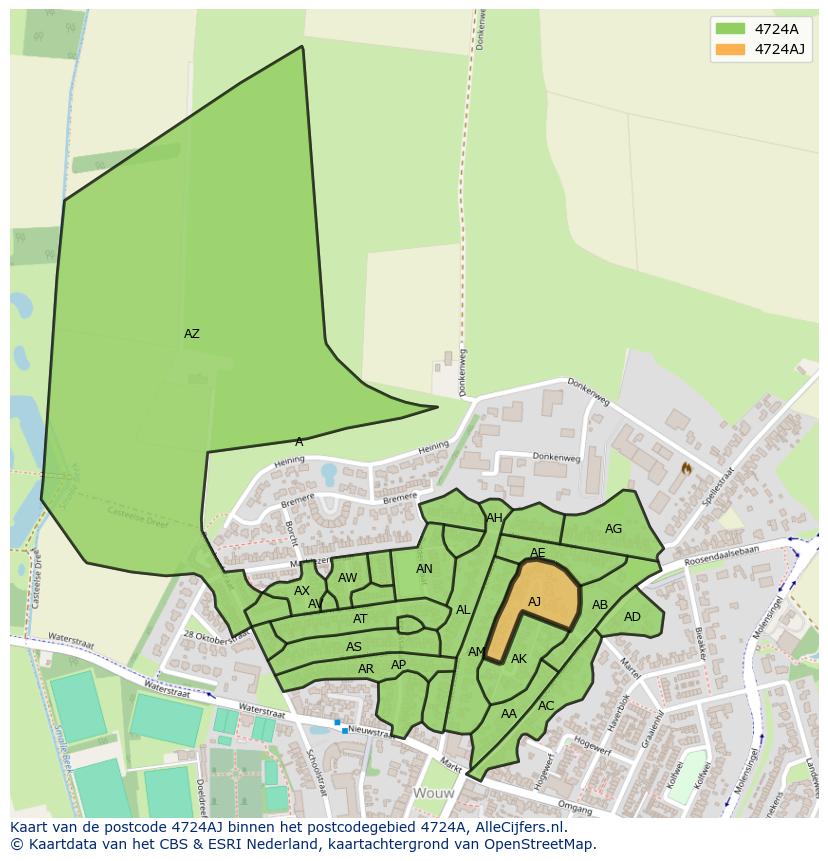 Afbeelding van het postcodegebied 4724 AJ op de kaart.