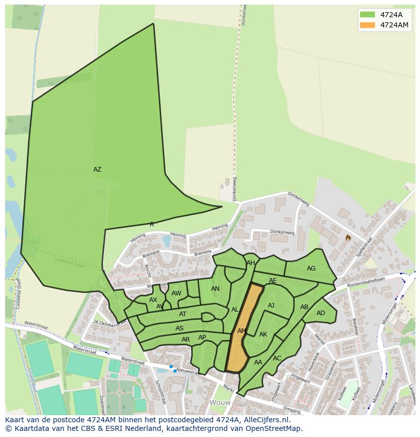 Afbeelding van het postcodegebied 4724 AM op de kaart.