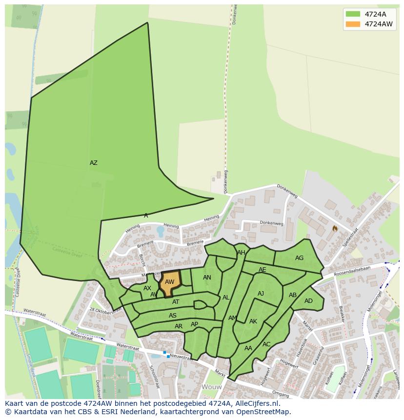 Afbeelding van het postcodegebied 4724 AW op de kaart.
