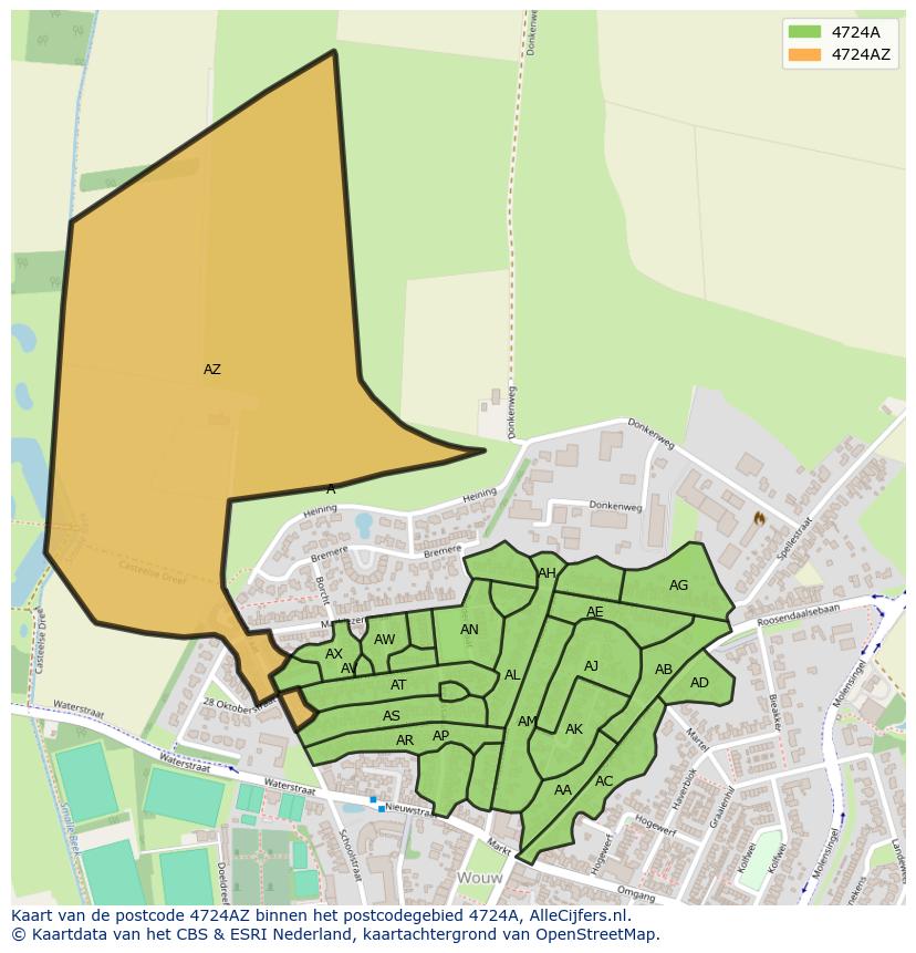 Afbeelding van het postcodegebied 4724 AZ op de kaart.